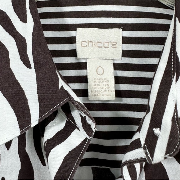 Chico’s Brown White Zebra Print 3/4 Sleeve Blouse, Size 0 - Picture 8 of 14